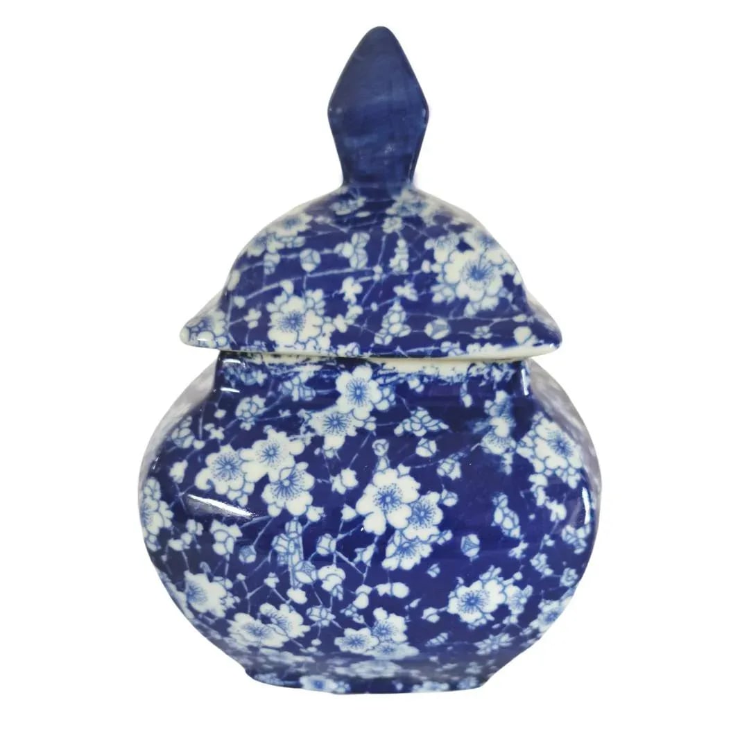 Blue and White Chinoiserie Earthenware Jar With Lid - 6