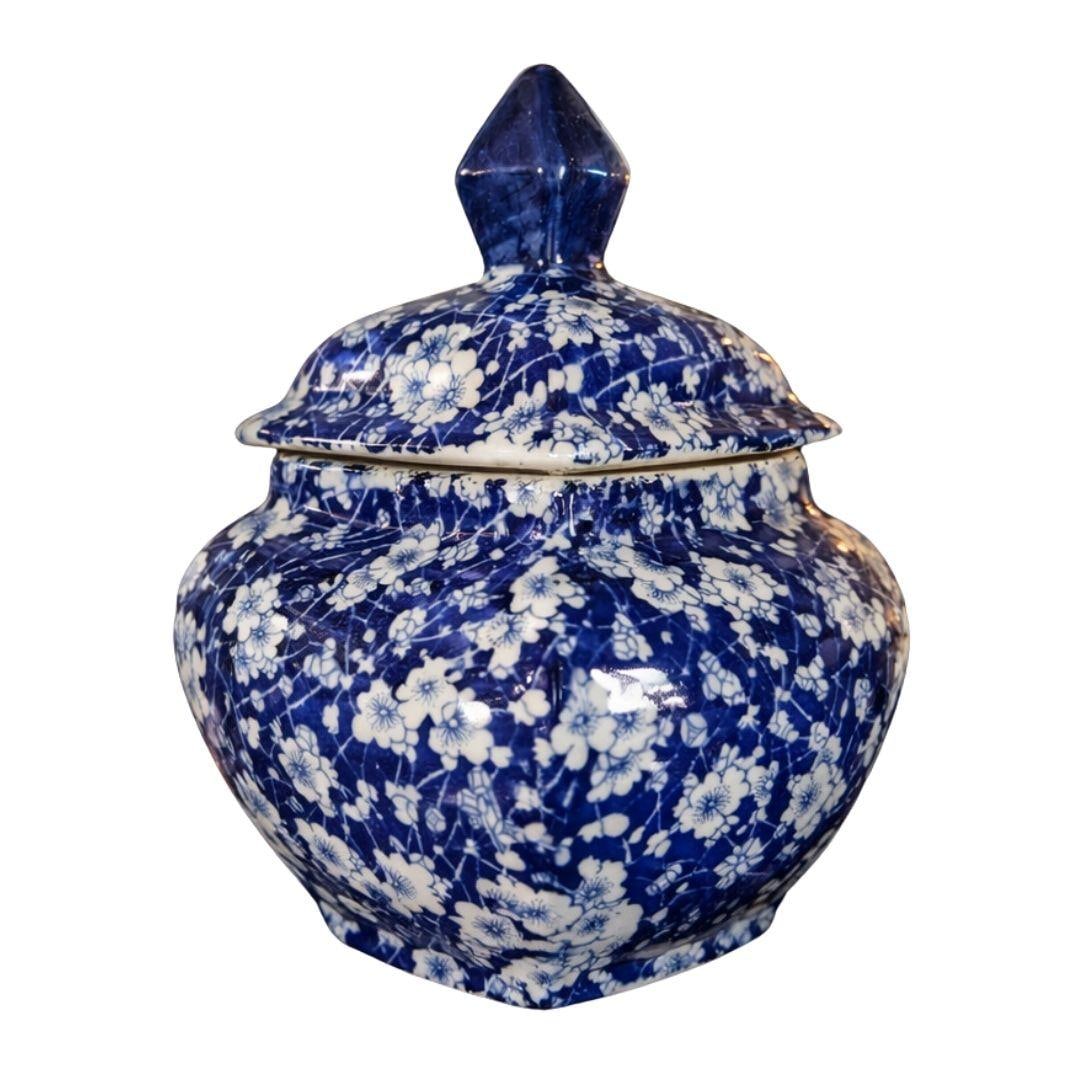 Blue and White Chinoiserie Earthenware Jar With Lid - 8