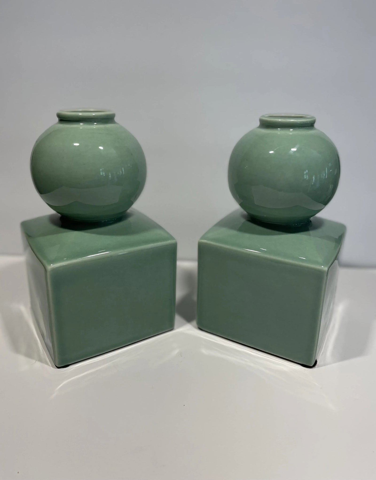 Celedon Ceramic Vases or Bookends in the Style of Serena & Lily - a Pair - 11
