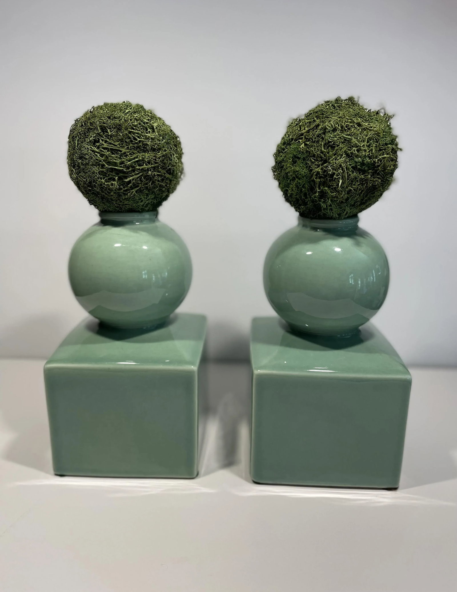 Celedon Ceramic Vases or Bookends in the Style of Serena & Lily - a Pair - 3