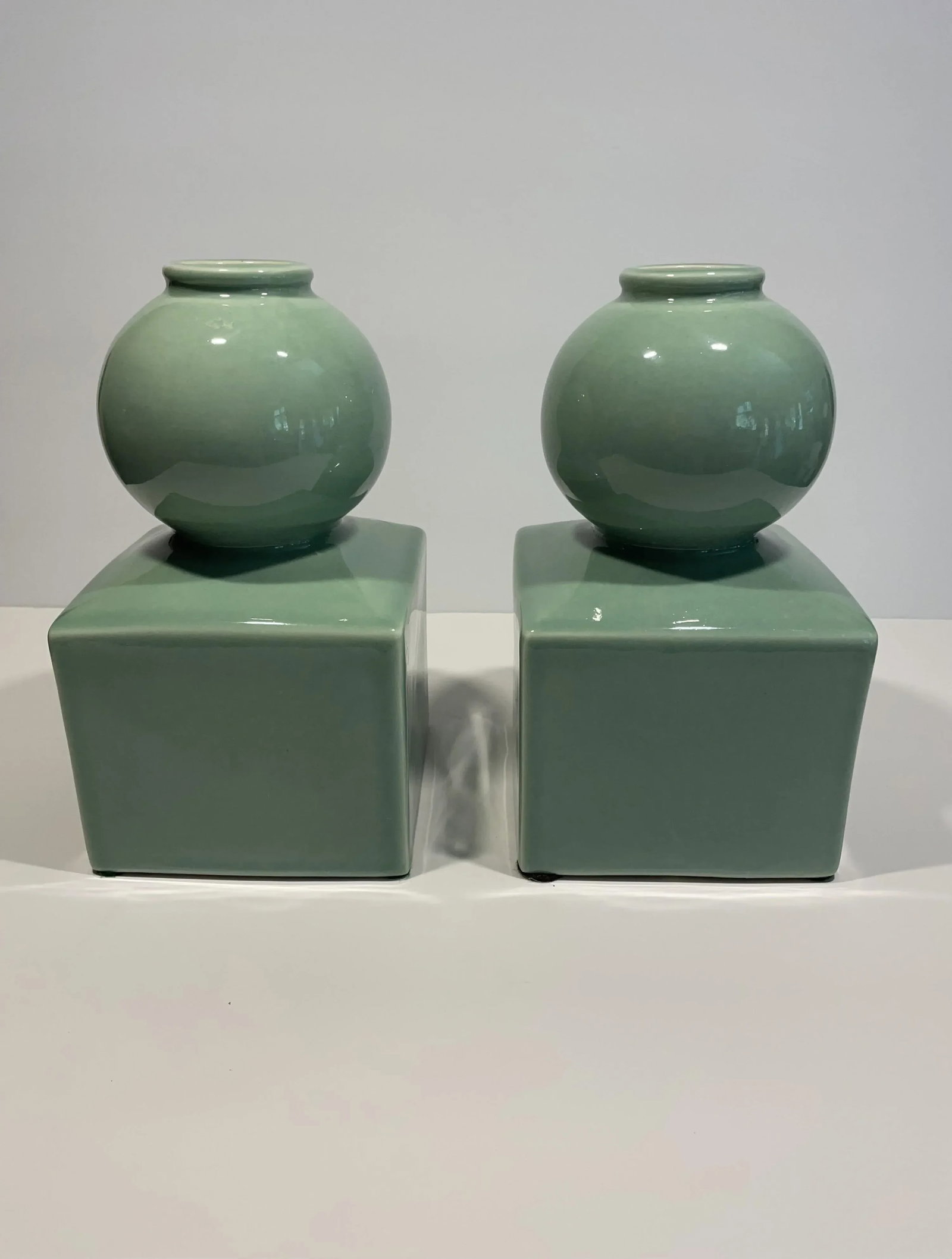 Celedon Ceramic Vases or Bookends in the Style of Serena & Lily - a Pair - 4