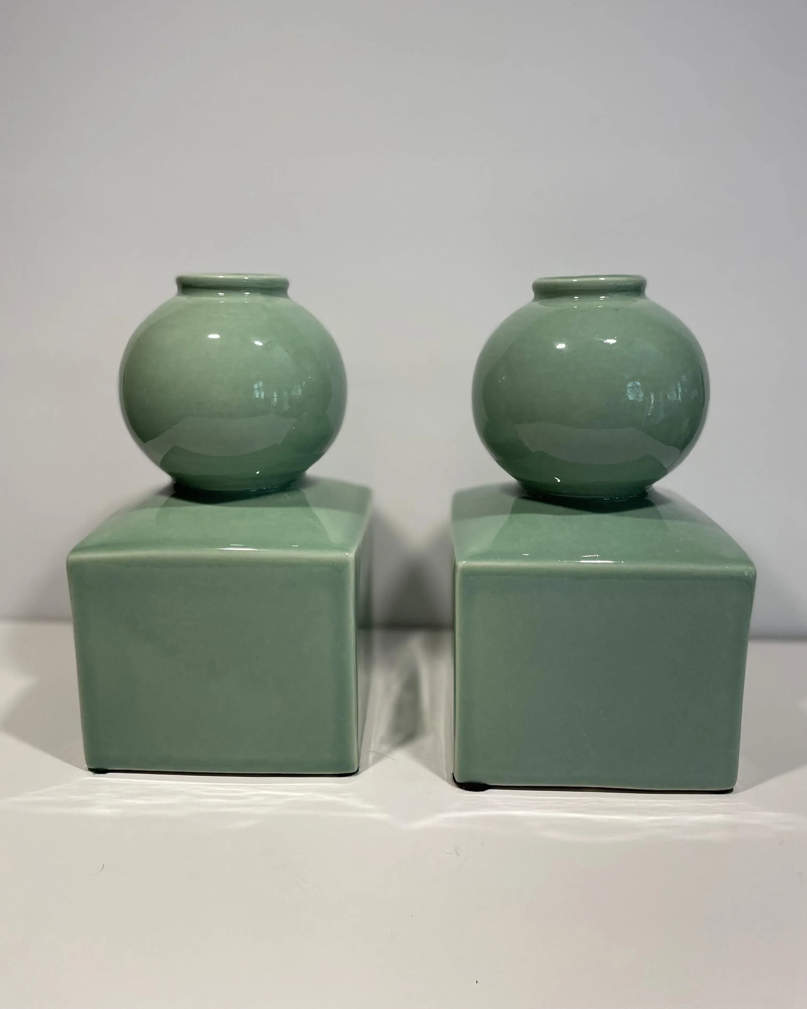 Celedon Ceramic Vases or Bookends in the Style of Serena & Lily - a Pair - 6