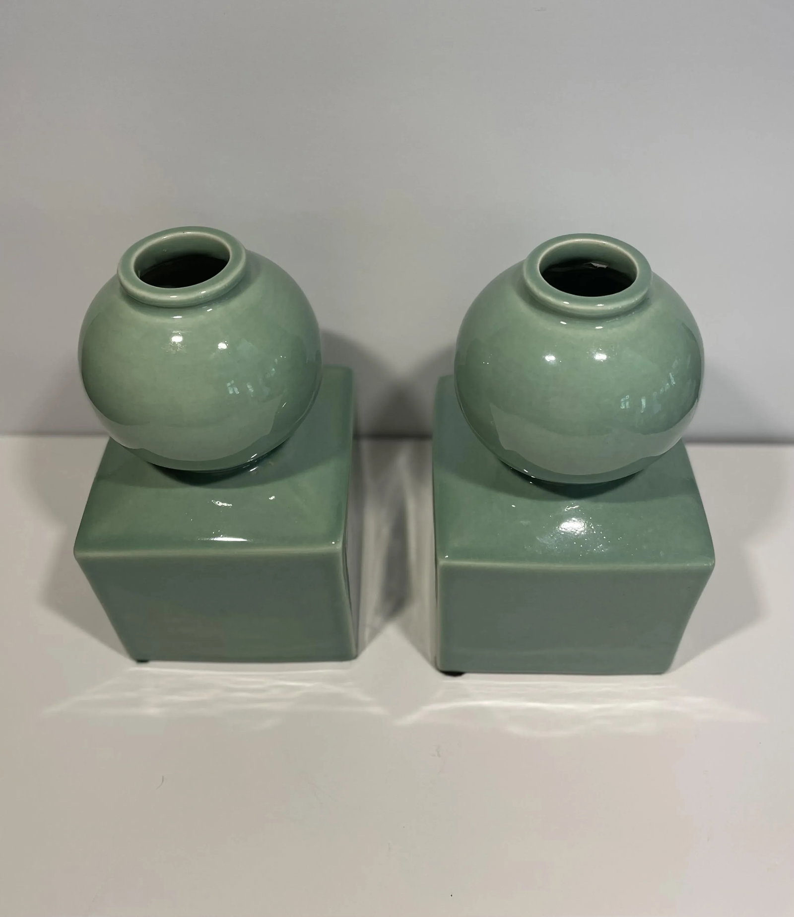 Celedon Ceramic Vases or Bookends in the Style of Serena & Lily - a Pair - 7