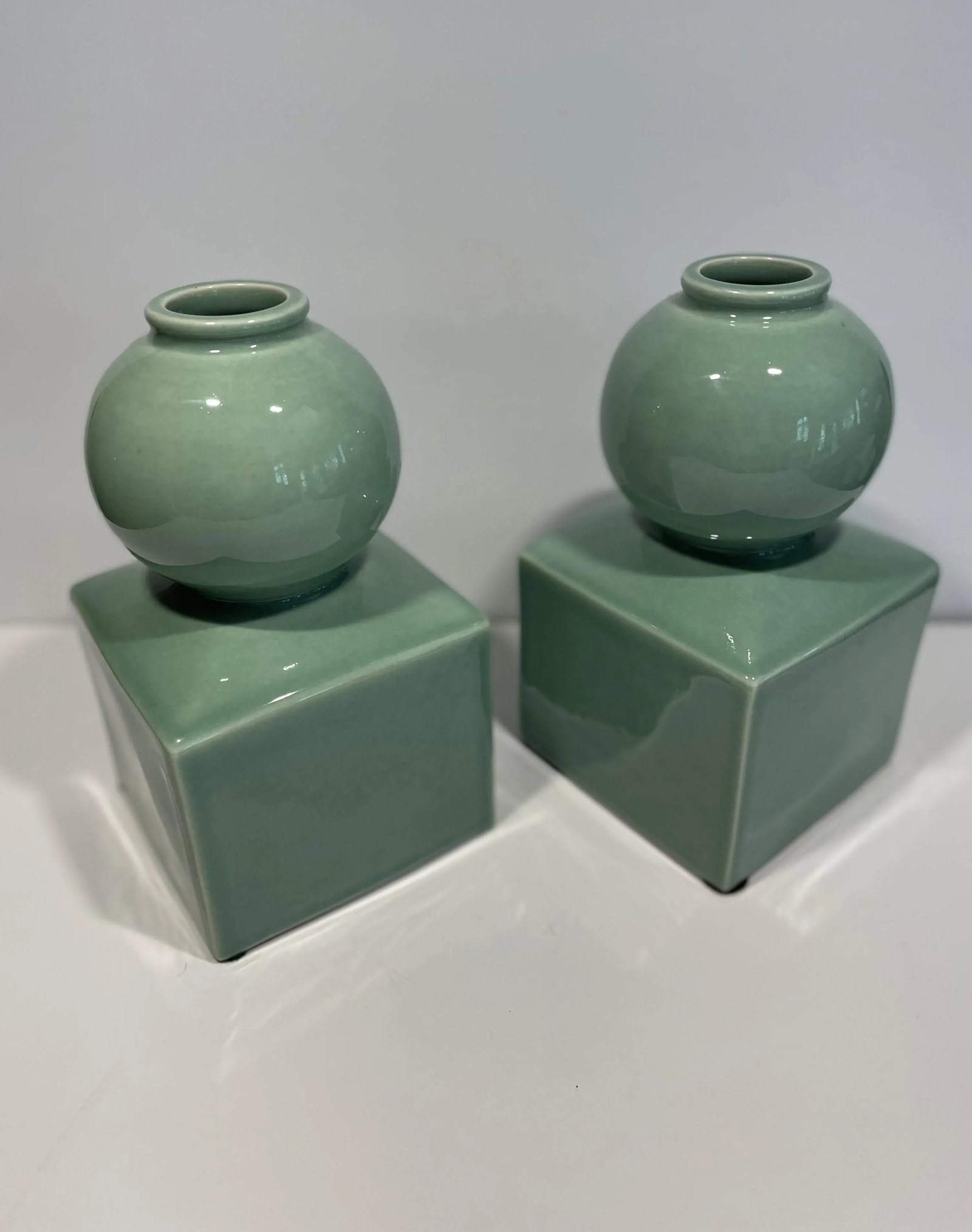 Celedon Ceramic Vases or Bookends in the Style of Serena & Lily - a Pair - 8