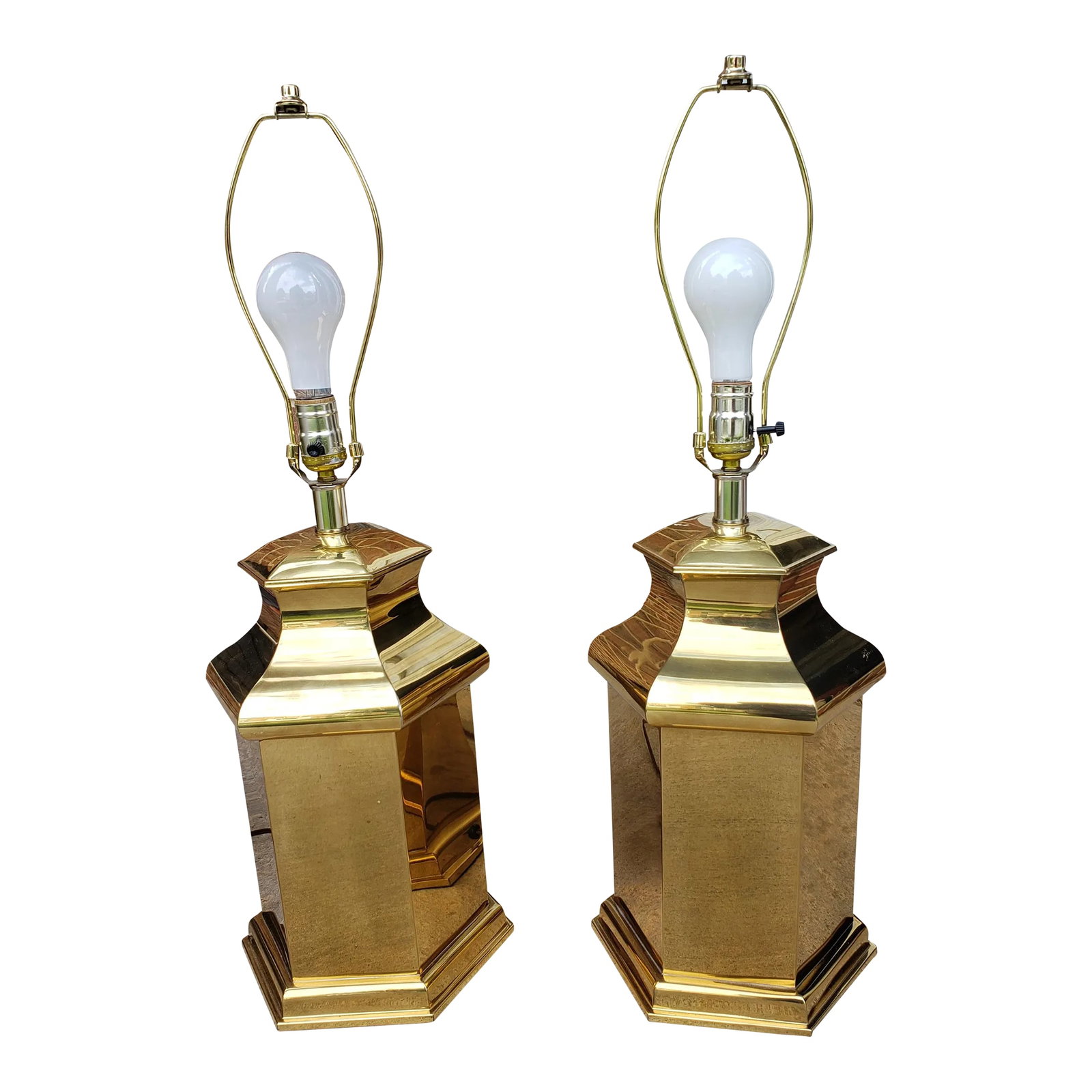 1980s Modern Polished Brass Table Lamps - a Pair (1 of 9)