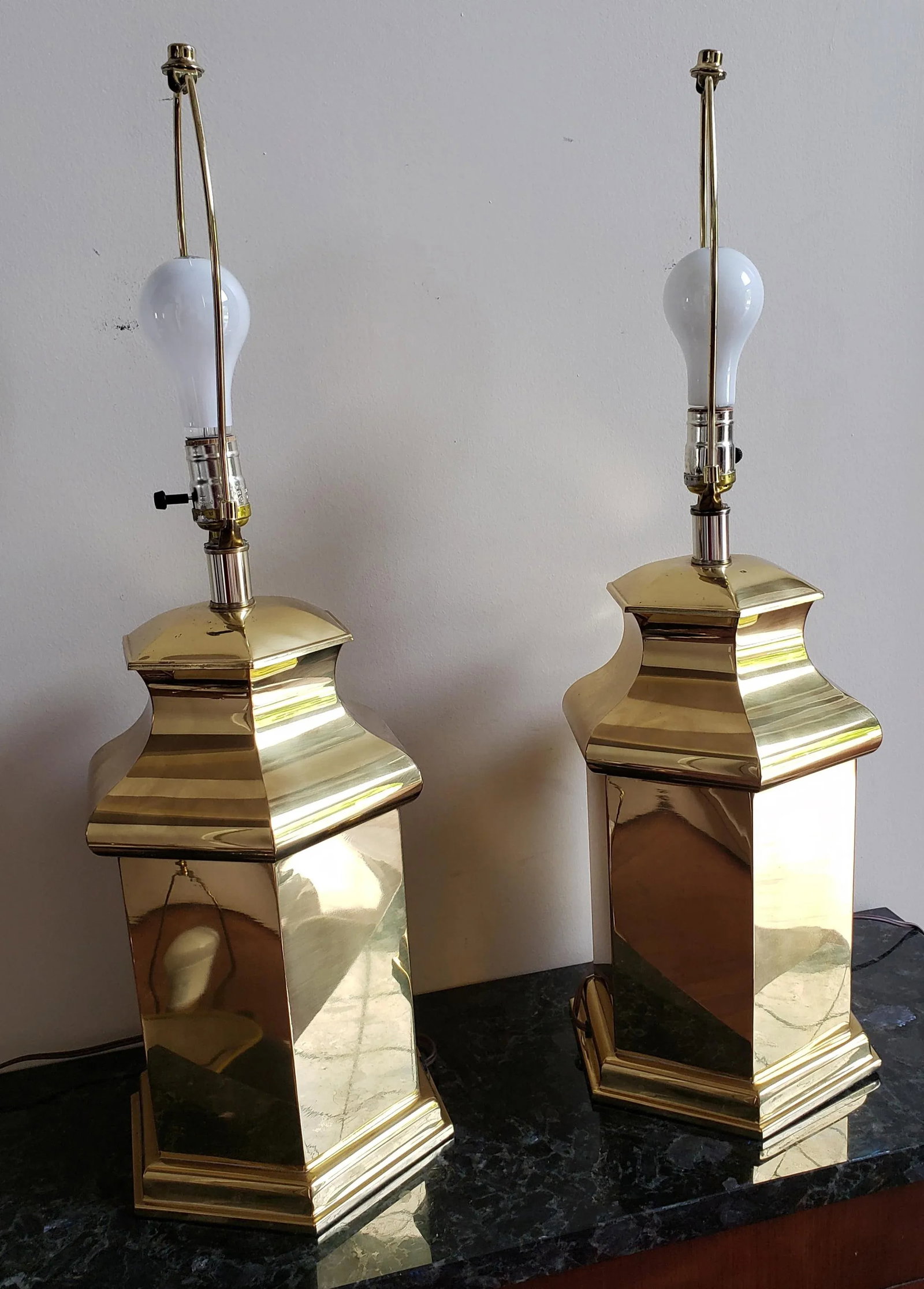 1980s Modern Polished Brass Table Lamps - a Pair - 4