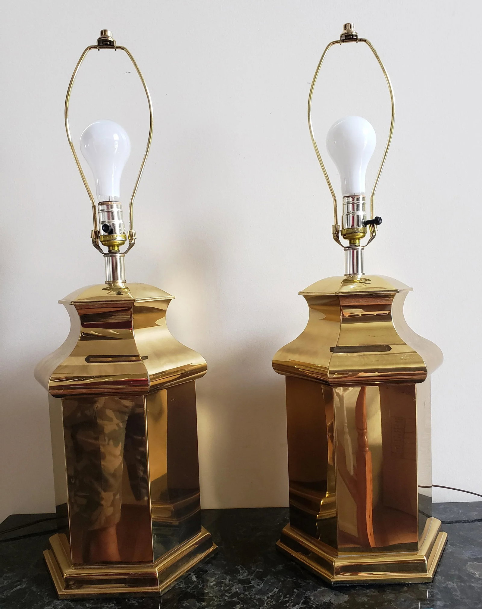 1980s Modern Polished Brass Table Lamps - a Pair - 5