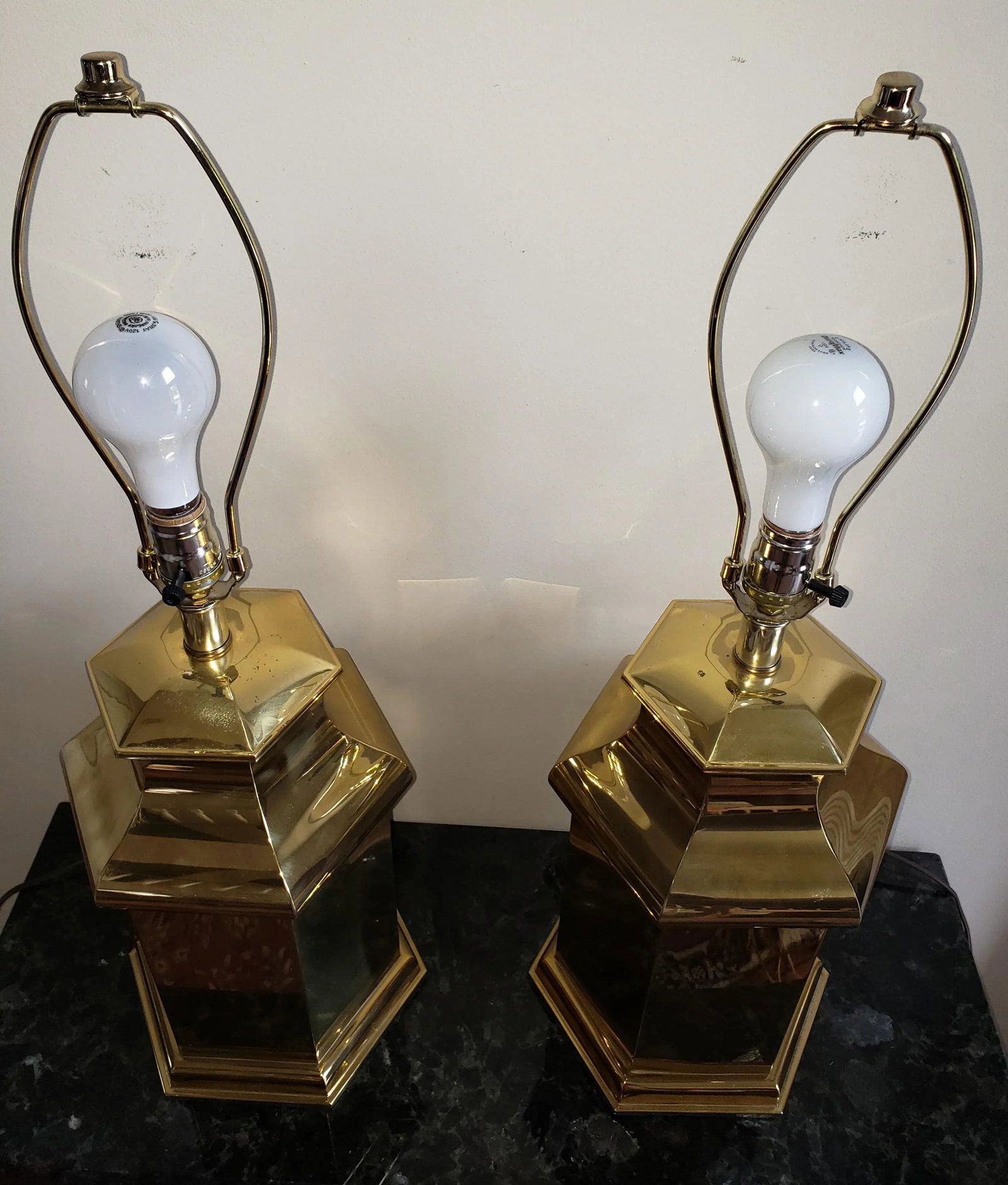 1980s Modern Polished Brass Table Lamps - a Pair - 6