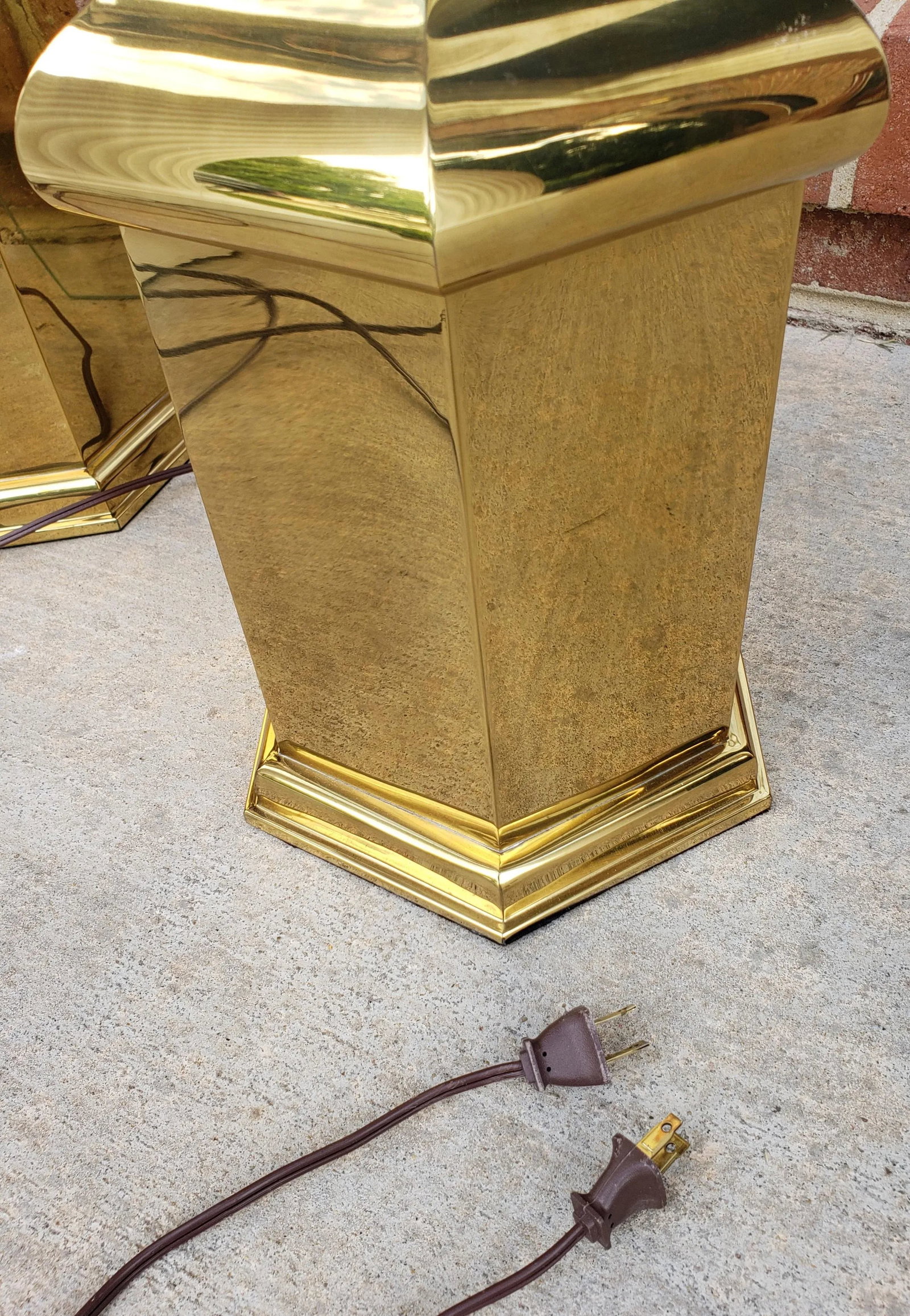 1980s Modern Polished Brass Table Lamps - a Pair - 7