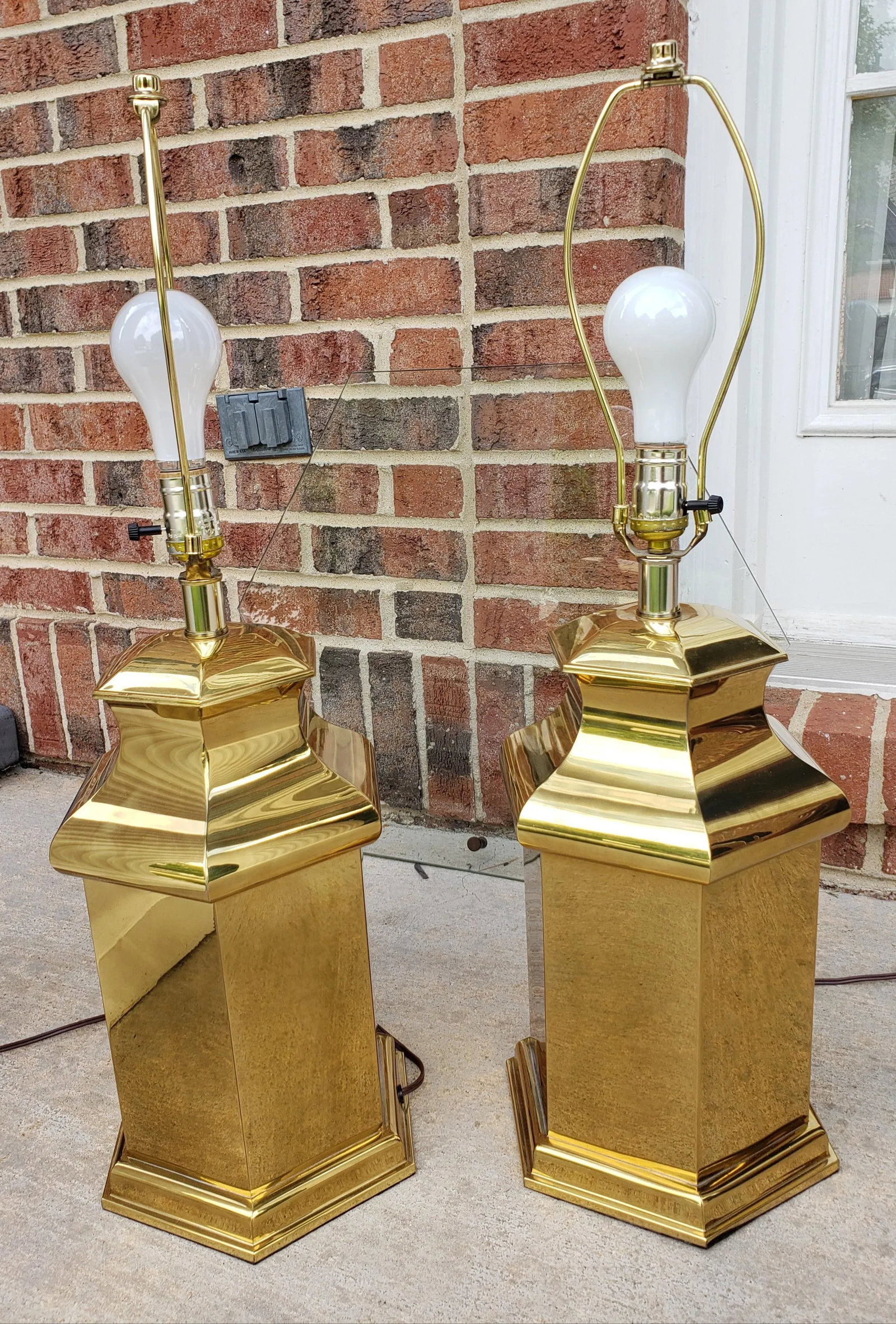 1980s Modern Polished Brass Table Lamps - a Pair - 9