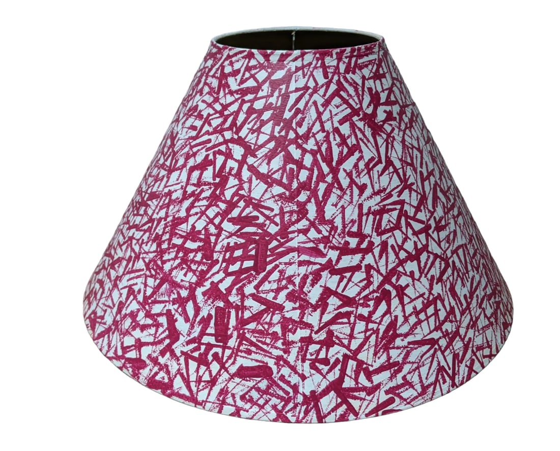 Custom Hand Painted Abstract "Linear Lines" Magenta Pink Lamp Shade - 3