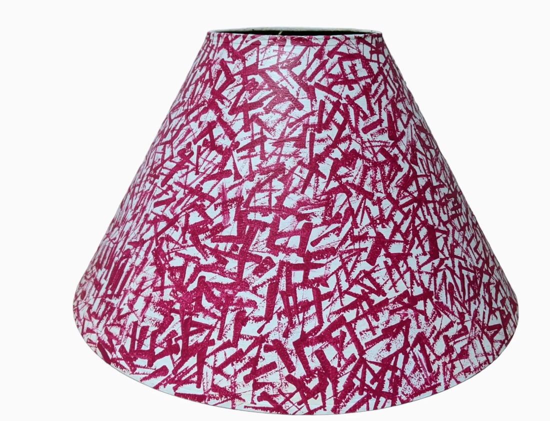 Custom Hand Painted Abstract "Linear Lines" Magenta Pink Lamp Shade - 7