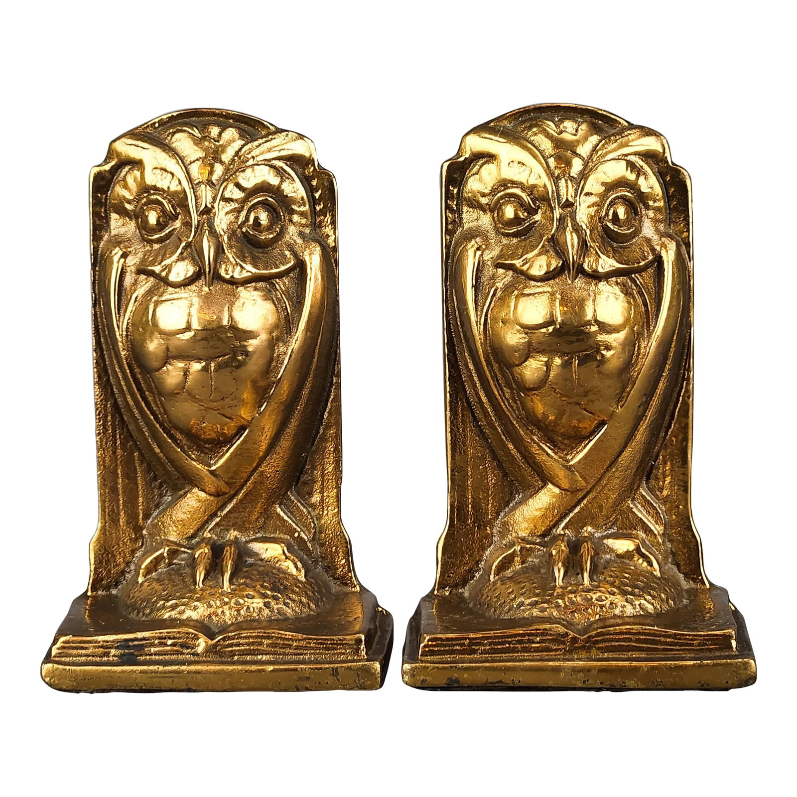 Circa 1920s Art Deco Solid Bronze Owl Bookends - Set of 2 (1 of 7)