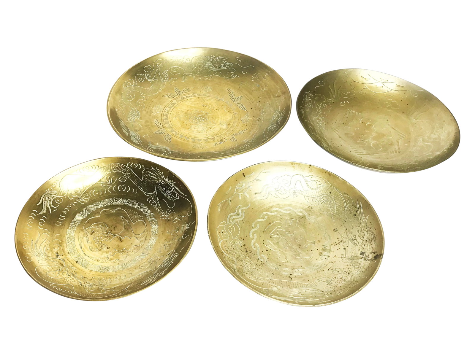 1930s Art Deco Heavy Gauge Solid Brass Chinese Engraved Bowls - Set of 4 (1 of 7)