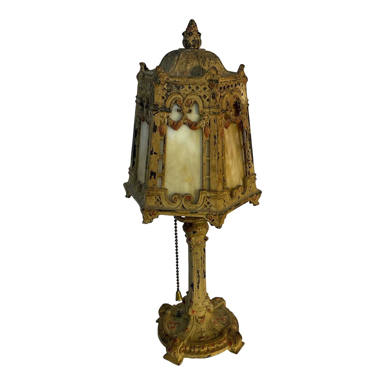 Early 20th Century Cast Iron Boudoir Slag Glass Lamp (1 of 5)
