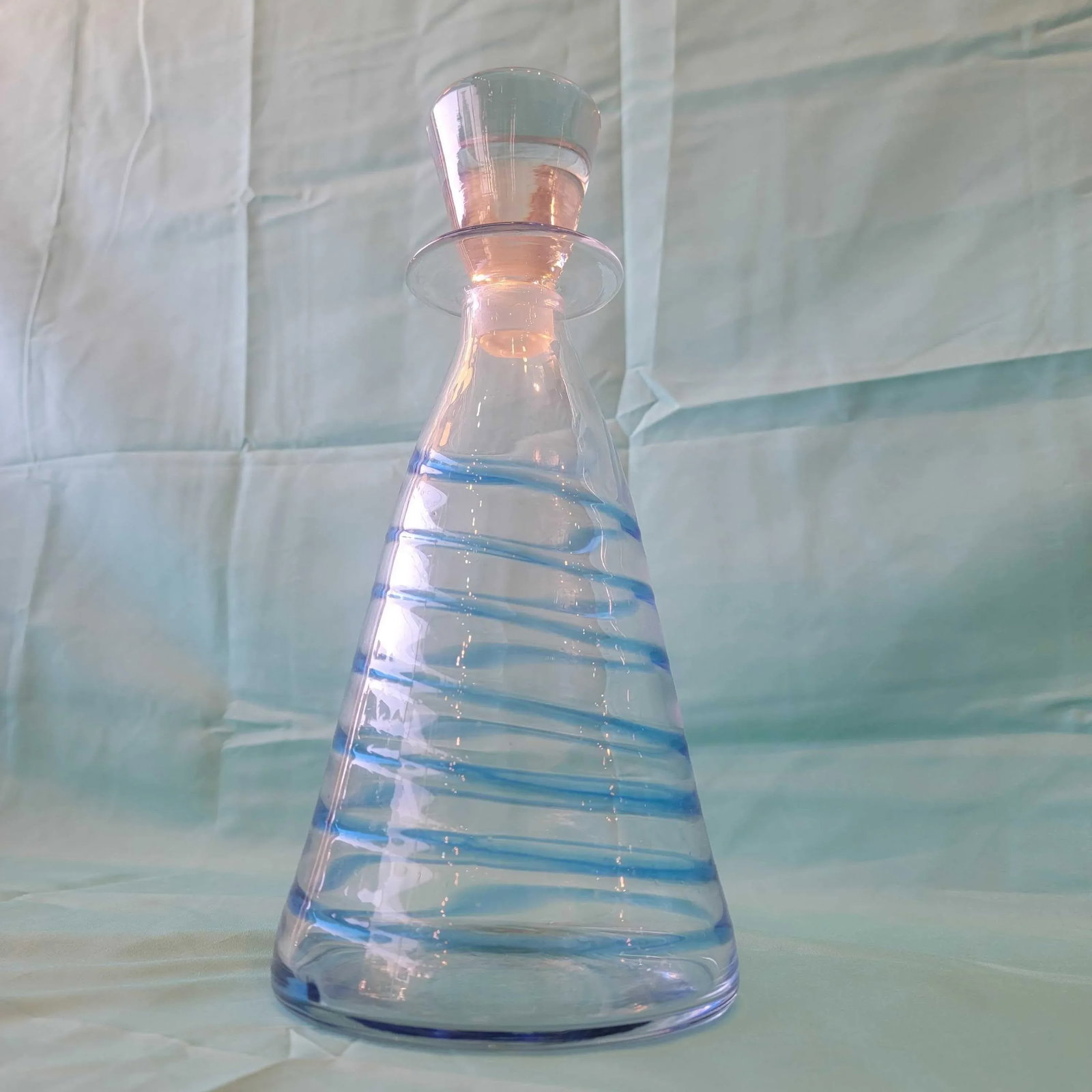 Vintage 1990s Blenko Blue Swirl Decanter - 7