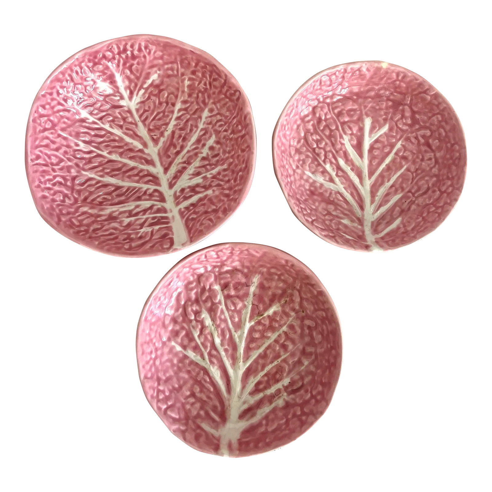 Vintage Pink Cabbage Leaf Majolica Bowls - Set of 3 (1 of 13)
