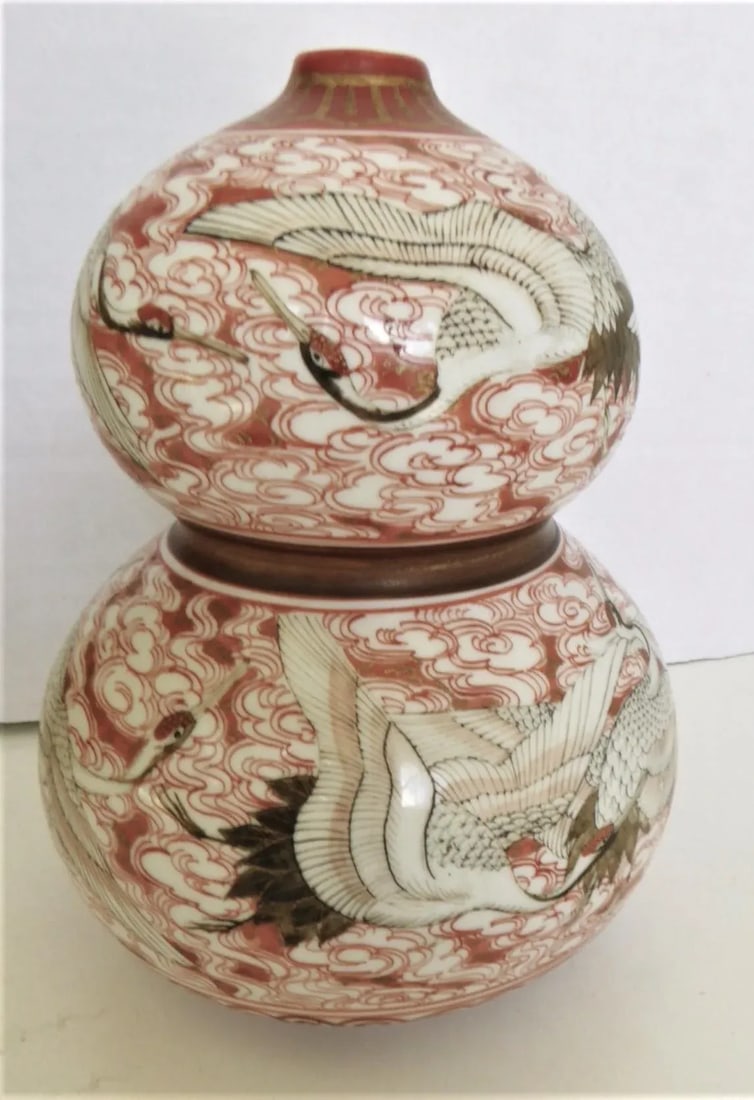 1940s Kutani Ware Handcrafted Ceramic Vessel Gourd Shape Japan - 5