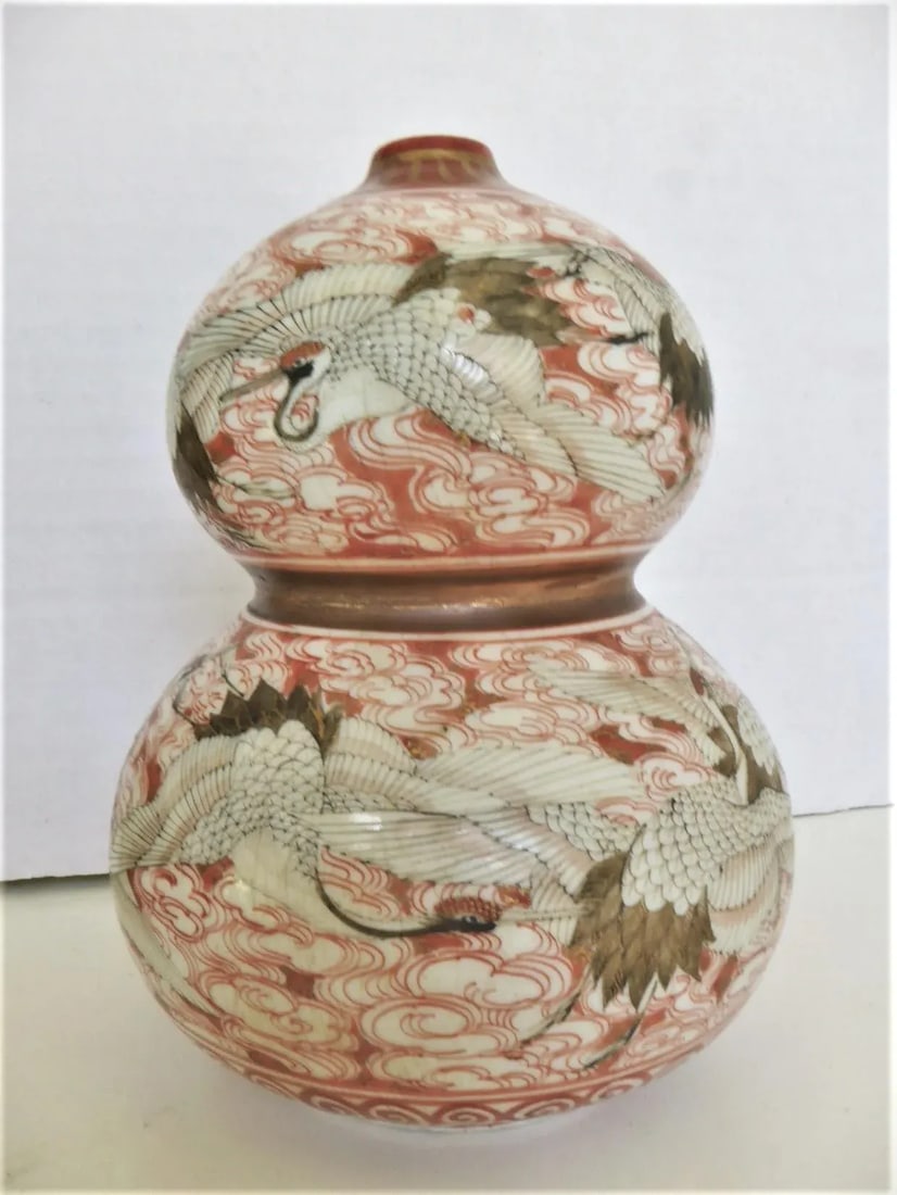 1940s Kutani Ware Handcrafted Ceramic Vessel Gourd Shape Japan - 6