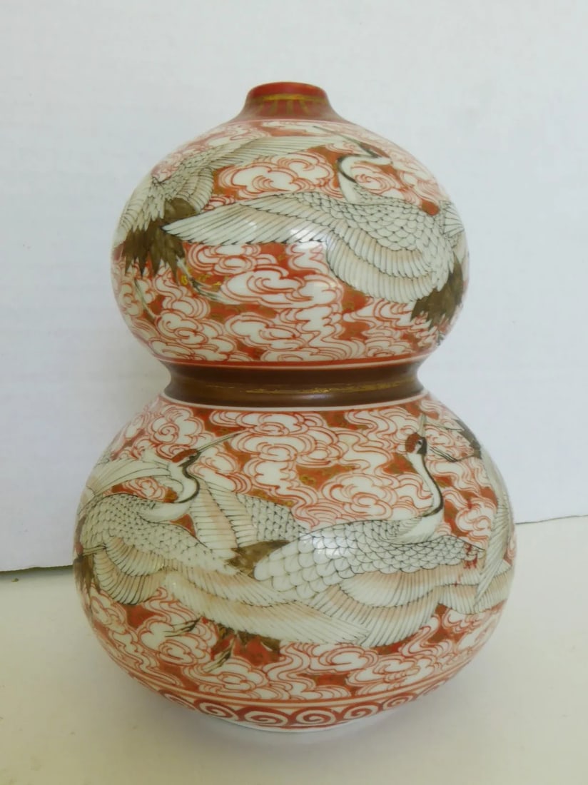 1940s Kutani Ware Handcrafted Ceramic Vessel Gourd Shape Japan - 8