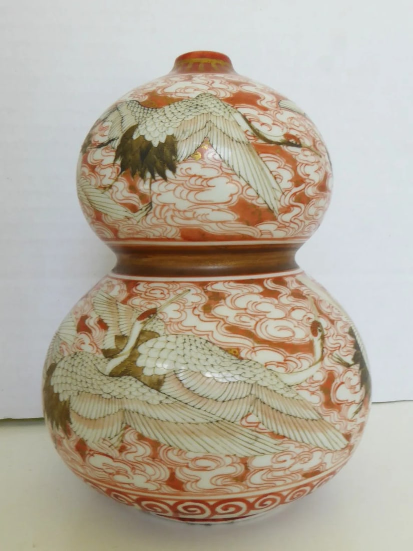 1940s Kutani Ware Handcrafted Ceramic Vessel Gourd Shape Japan - 9