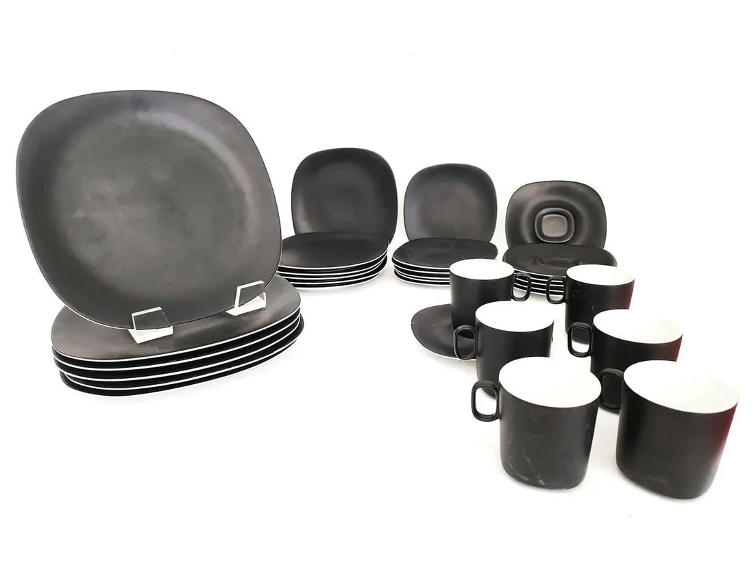 1970s Block Langenthal Salad Plates and Bread Plates in Matte Black, 30 Pieces - 2