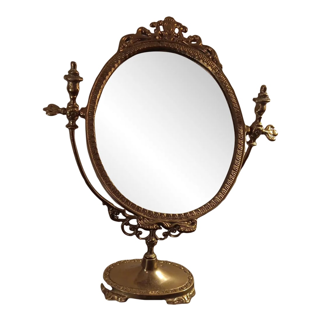 1950s Art Nouveau Ornate Brass Swinging Pedestal Vanity Mirror (1 of 7)