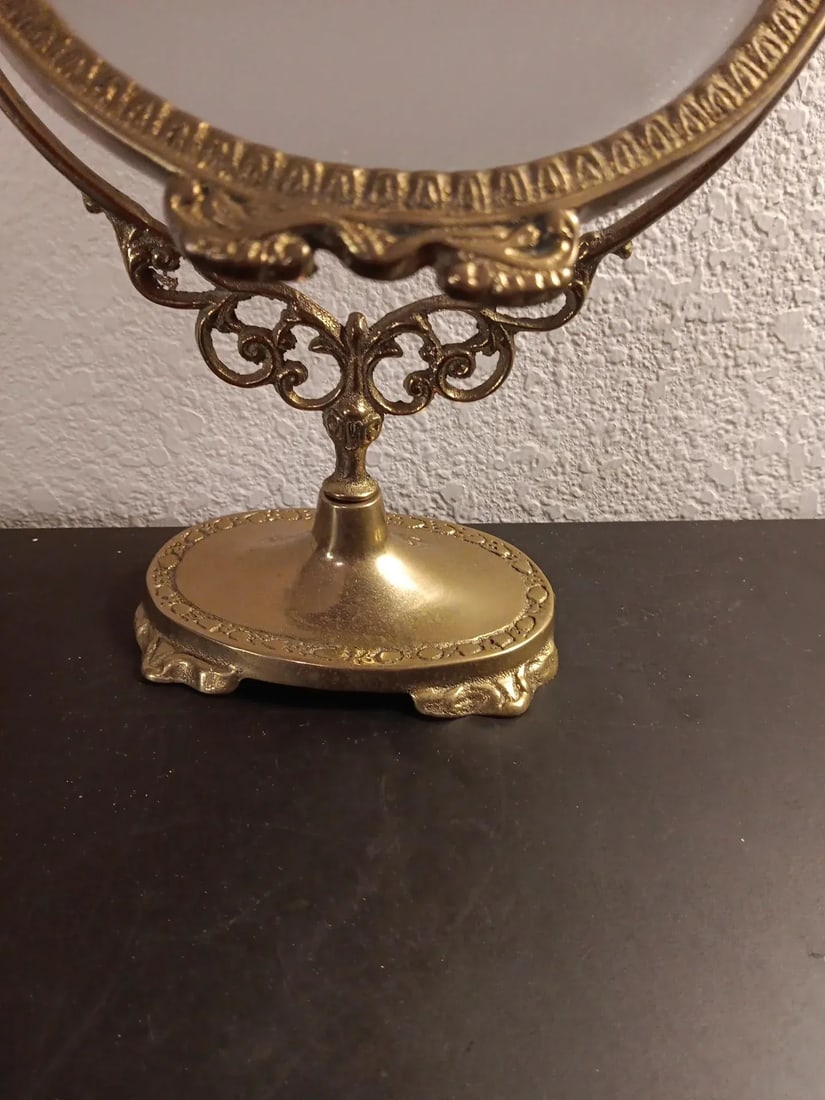 1950s Art Nouveau Ornate Brass Swinging Pedestal Vanity Mirror - 3