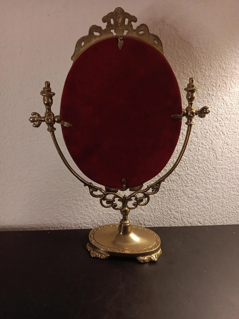 1950s Art Nouveau Ornate Brass Swinging Pedestal Vanity Mirror - 5
