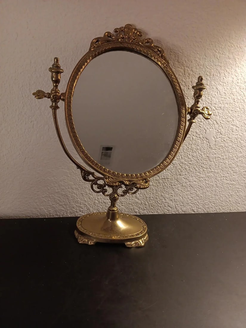 1950s Art Nouveau Ornate Brass Swinging Pedestal Vanity Mirror - 6