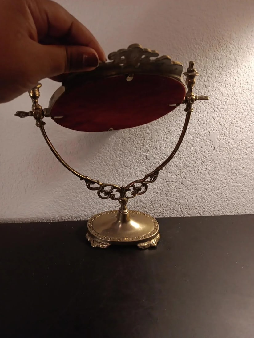 1950s Art Nouveau Ornate Brass Swinging Pedestal Vanity Mirror - 7
