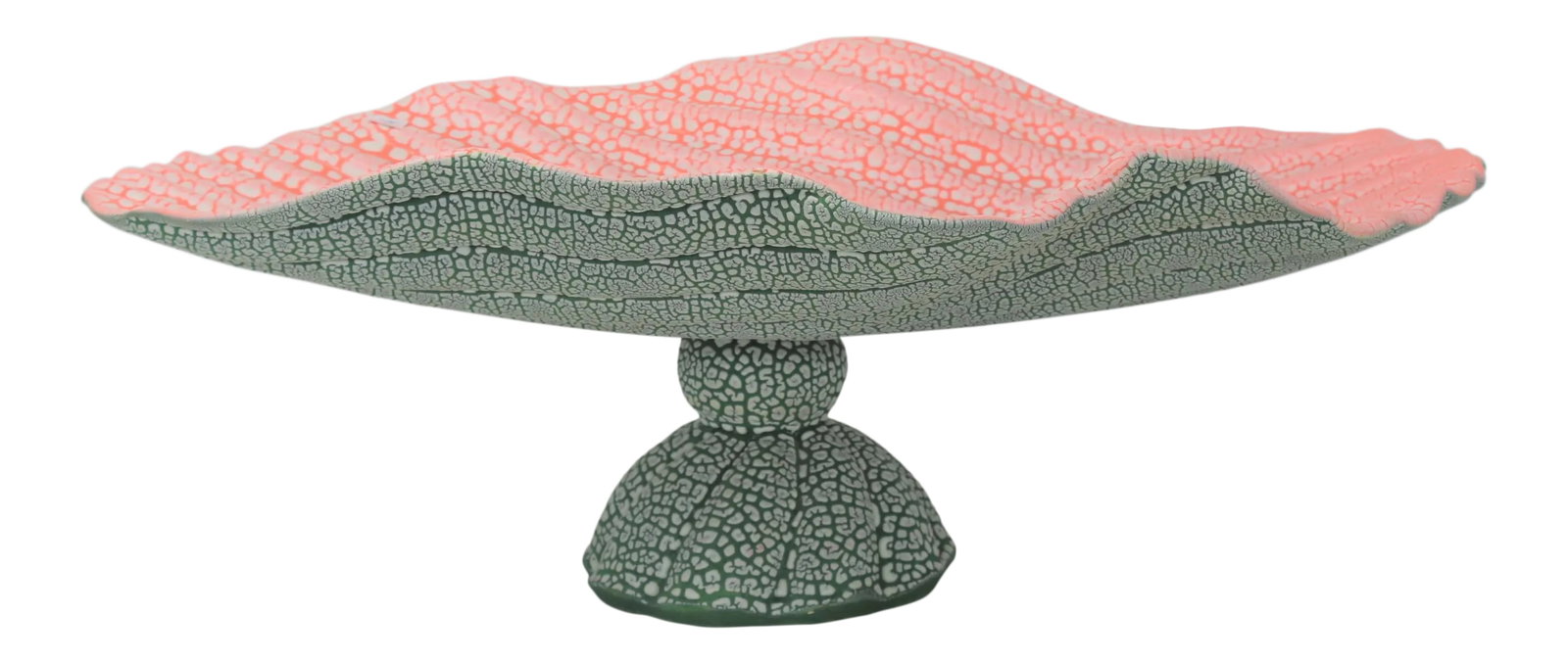Stylized Watermelon Bowl, Signed: A striking sculptural bowl with an organic, undulating silhouette, elevated on a pedestal base for dramatic presence. The softly irregular rim and textured surface give the piece an artisanal,