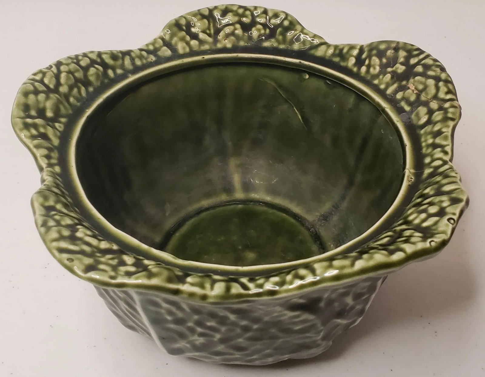 Vintage Majolica Dark Green Cabbage Bowl Jay Willfred/Andrea Sadek - 2