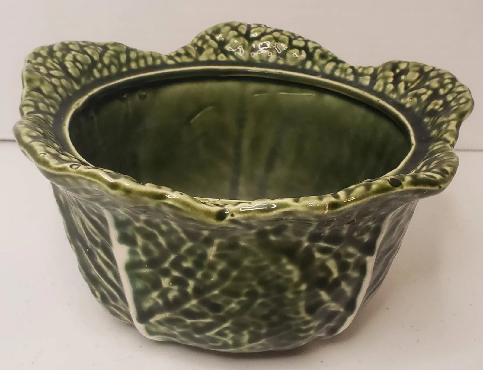 Vintage Majolica Dark Green Cabbage Bowl Jay Willfred/Andrea Sadek - 5