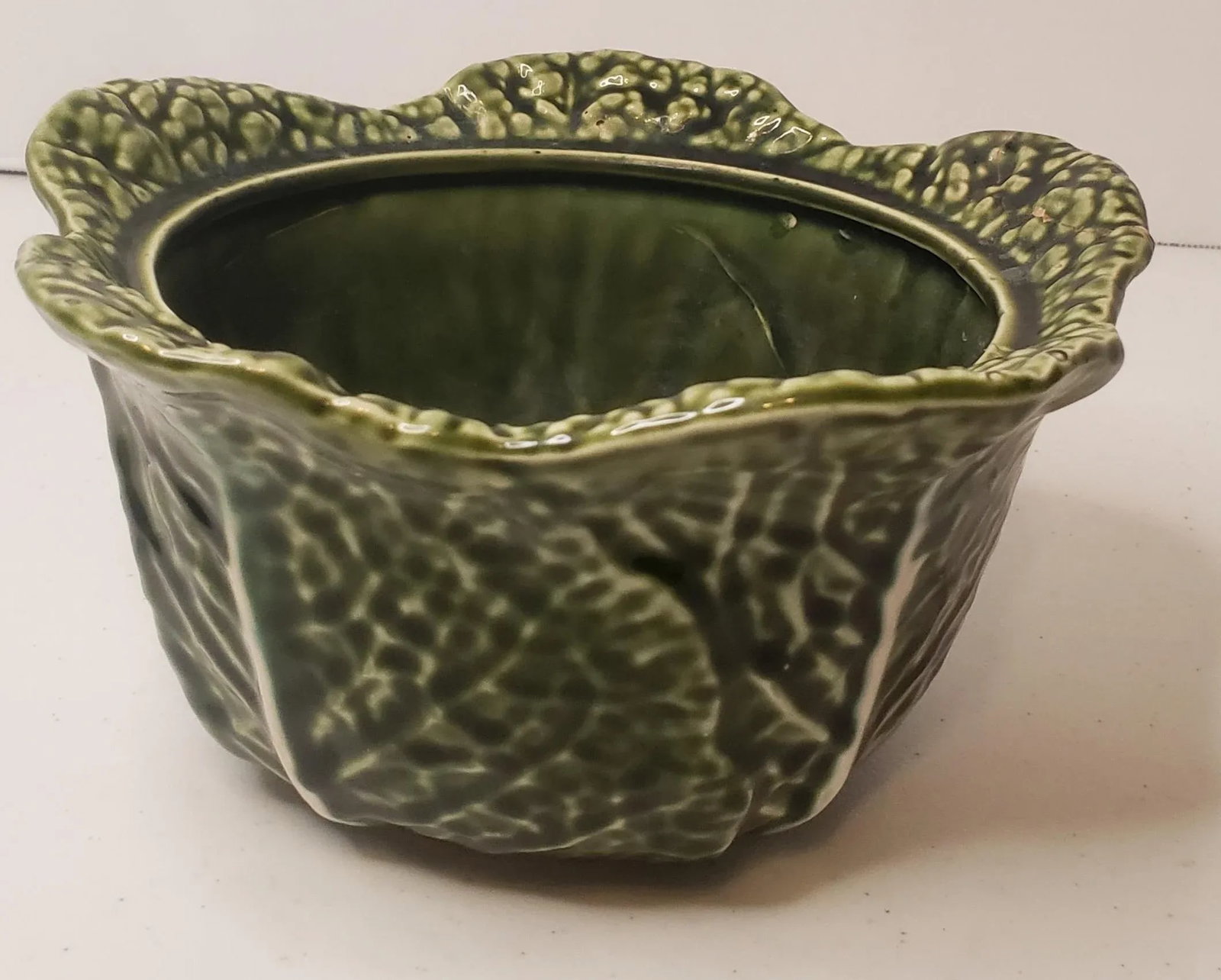 Vintage Majolica Dark Green Cabbage Bowl Jay Willfred/Andrea Sadek - 9