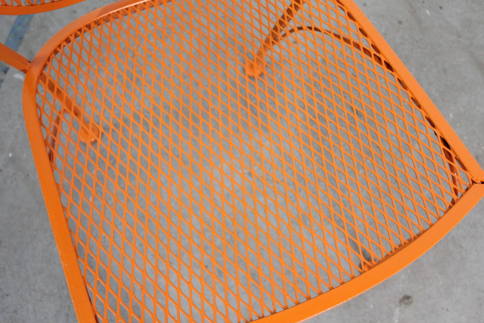 Pair of Mid-Century Modern Atomic Orange Salterini Style Outdoor Metal Curved Back Chairs Set B - 12