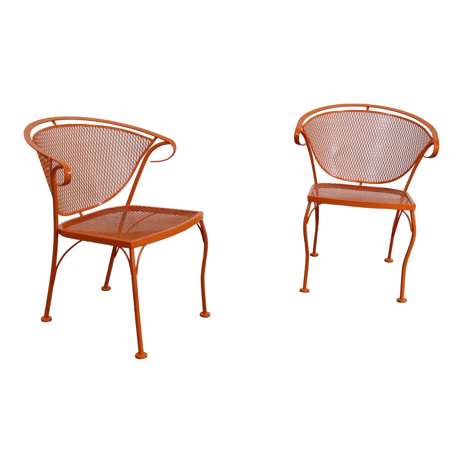 Pair of Mid-Century Modern Atomic Orange Salterini Style Outdoor Metal Curved Back Chairs Set B (1 of 13)