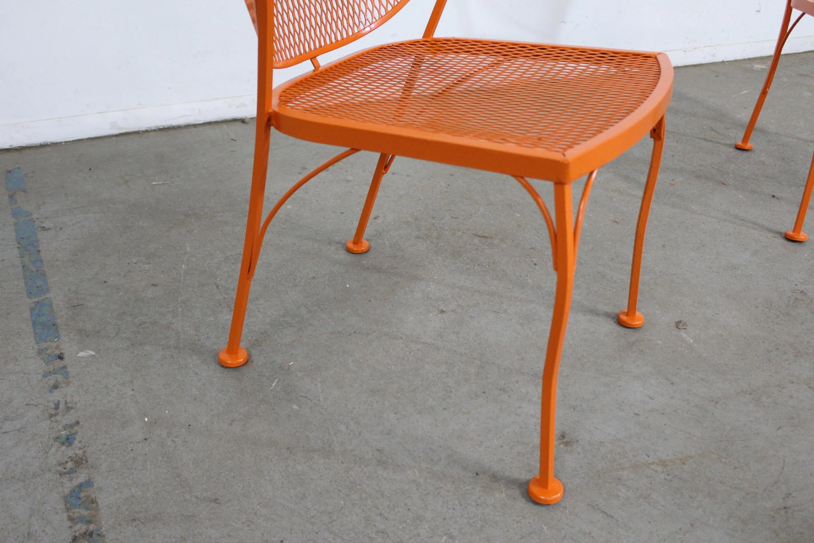 Pair of Mid-Century Modern Atomic Orange Salterini Style Outdoor Metal Curved Back Chairs Set B - 6