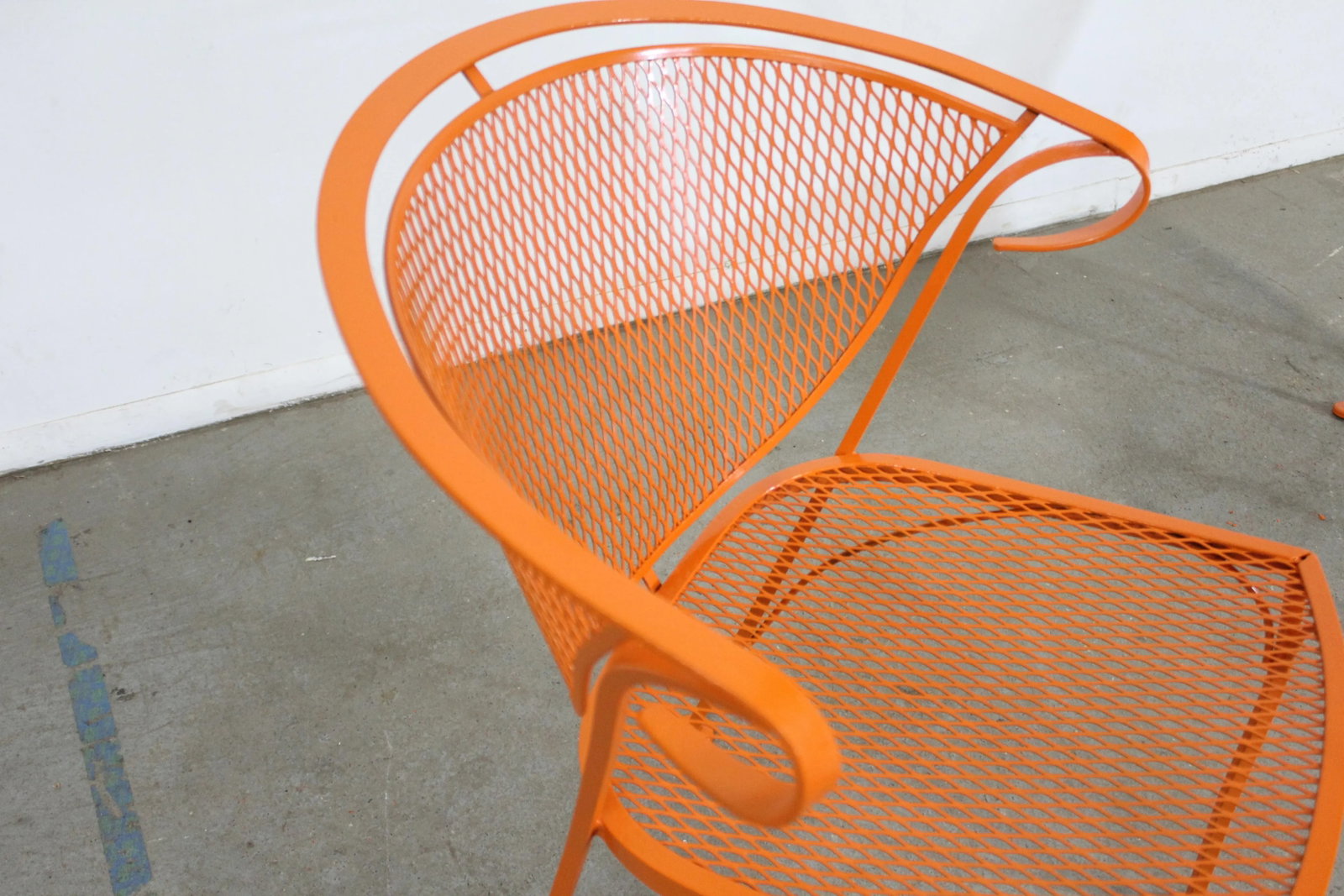 Pair of Mid-Century Modern Atomic Orange Salterini Style Outdoor Metal Curved Back Chairs Set B - 8