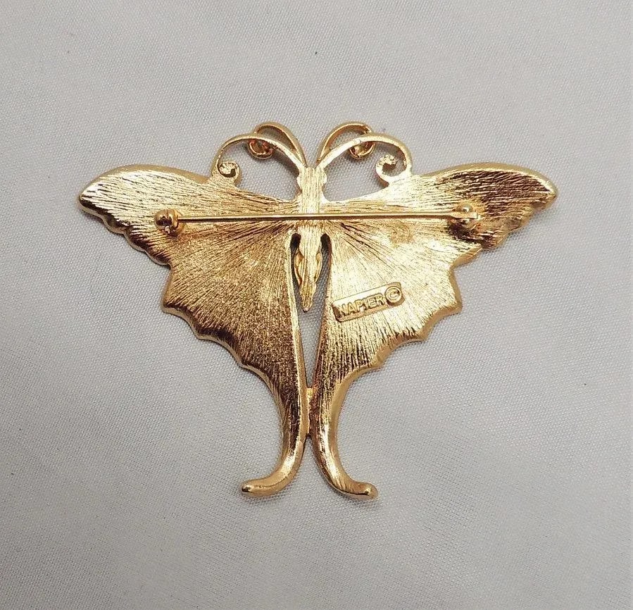 Circa 1972 Vintage Signed Napier Orange & Yellow Enamel Butterfly Brooch - 3