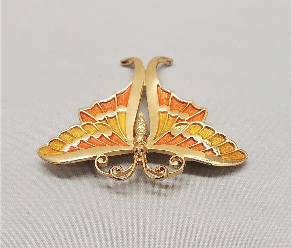 Circa 1972 Vintage Signed Napier Orange & Yellow Enamel Butterfly Brooch - 4