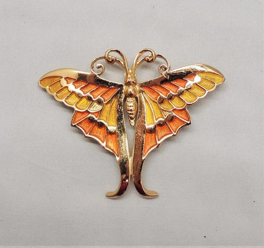 Circa 1972 Vintage Signed Napier Orange & Yellow Enamel Butterfly Brooch - 5