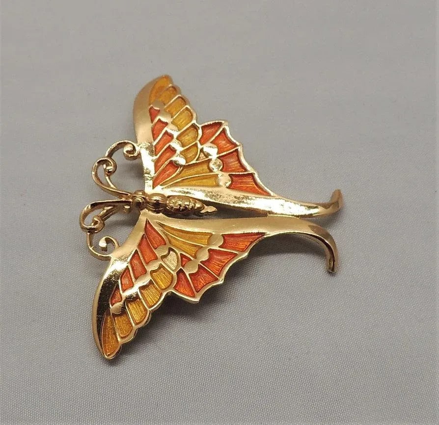 Circa 1972 Vintage Signed Napier Orange & Yellow Enamel Butterfly Brooch - 6