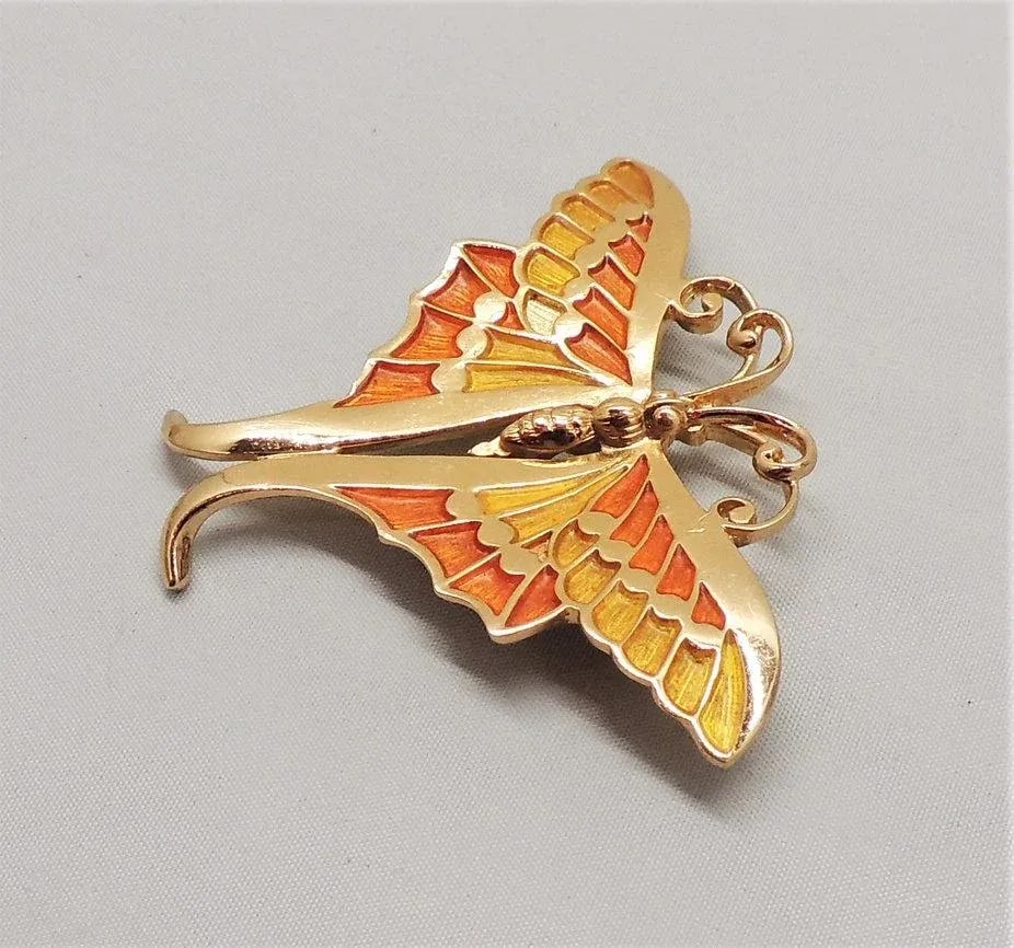 Circa 1972 Vintage Signed Napier Orange & Yellow Enamel Butterfly Brooch - 7