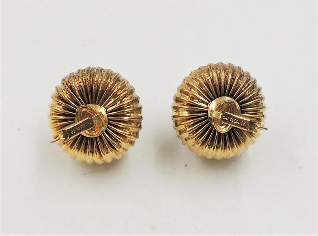 Vintage 1960s Signed Castlecliff Goldtone Cabochon Faux-Turquoise Domed Clip Earrings - 2 Pieces - 2