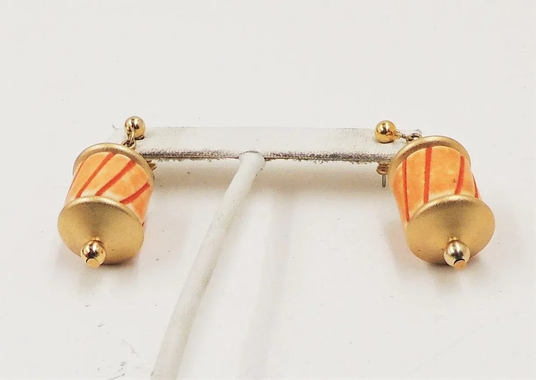 1985 Vintage Napier Hand Carved Orange Bead Pierced Earrings - 2 Pieces - 3