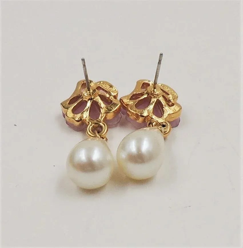Vintage Circa 1990 Napier Resin Flowers & Faux-Pearl Pierced Earrings - 2 Pieces - 2