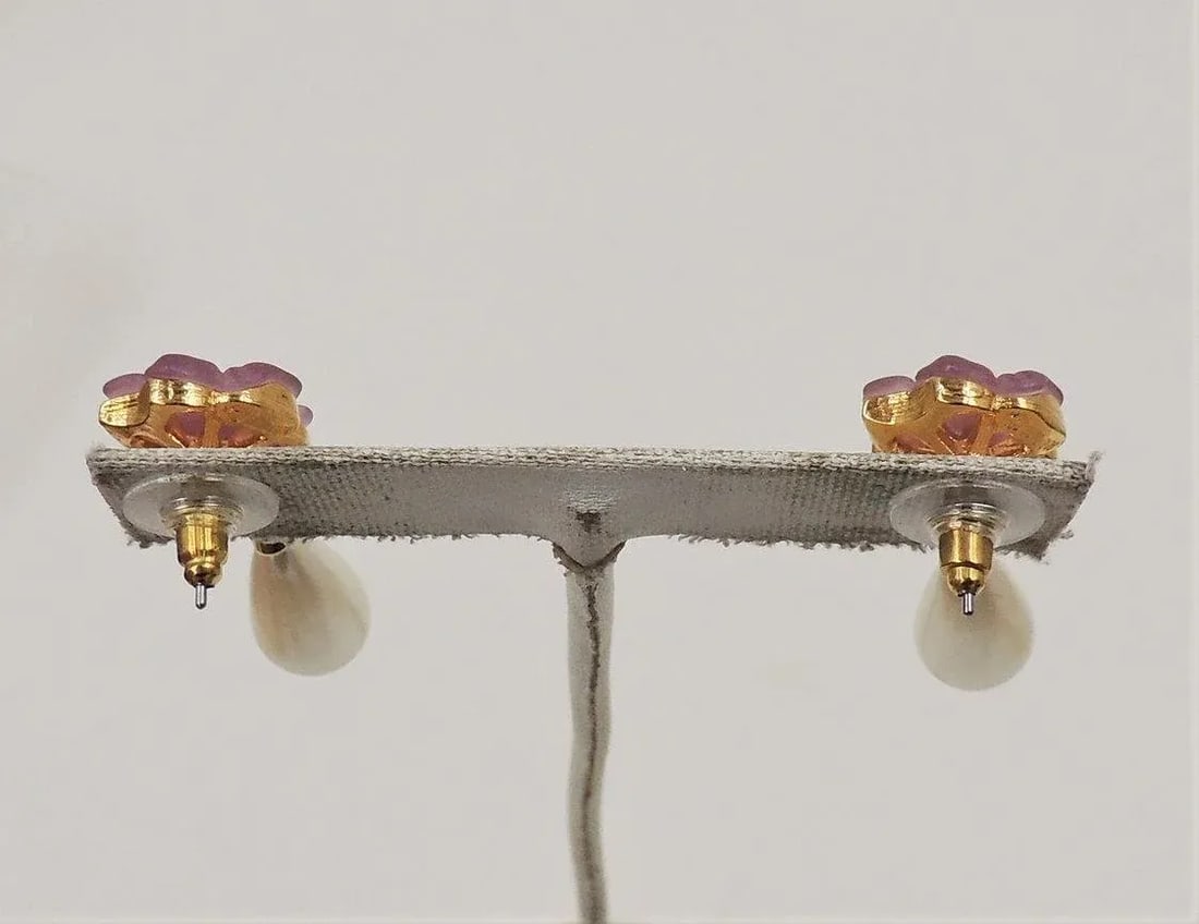 Vintage Circa 1990 Napier Resin Flowers & Faux-Pearl Pierced Earrings - 2 Pieces - 3