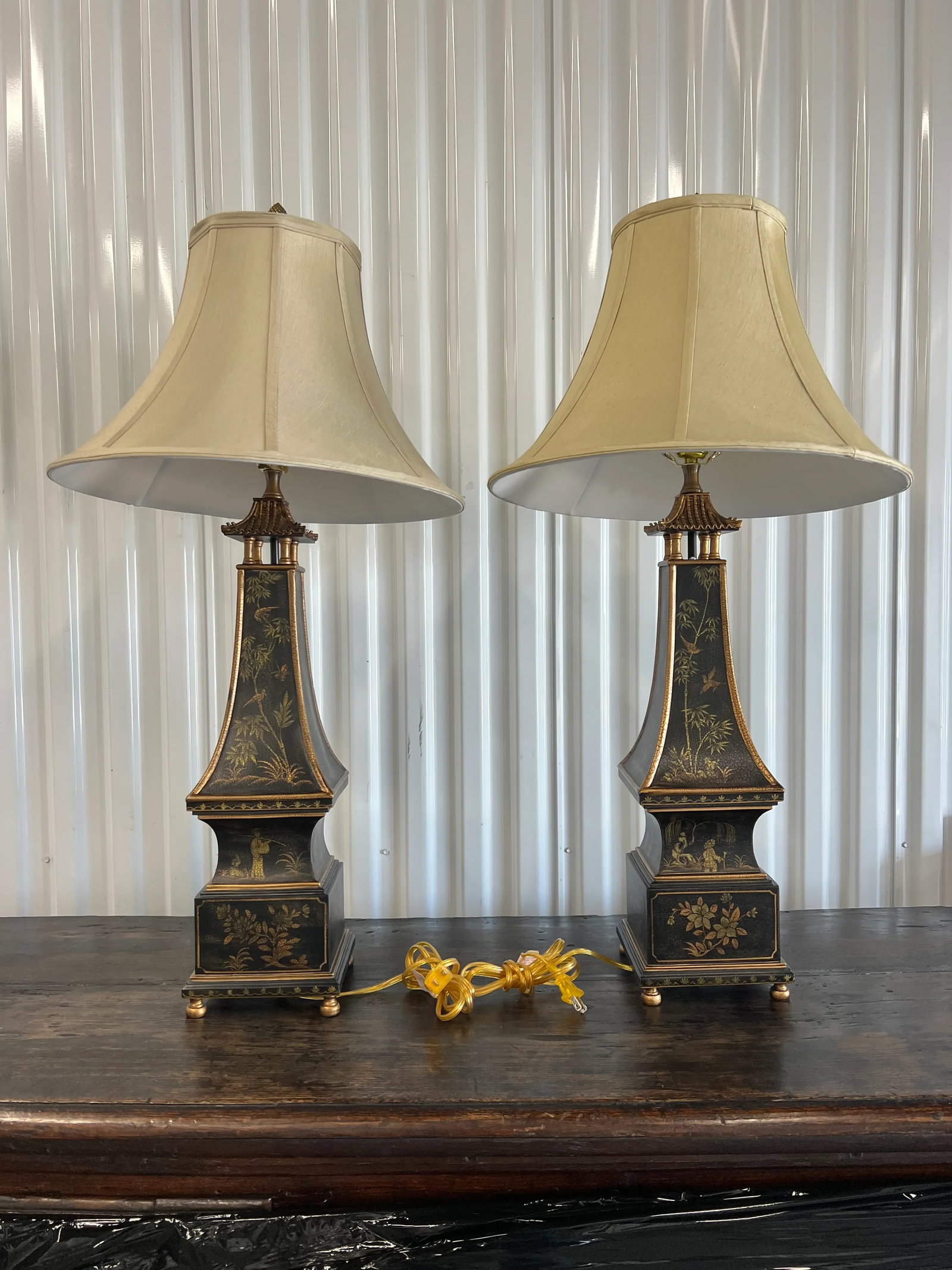 21st Century Chinoiserie Tole Pagoda Lamps - a Pair - 3