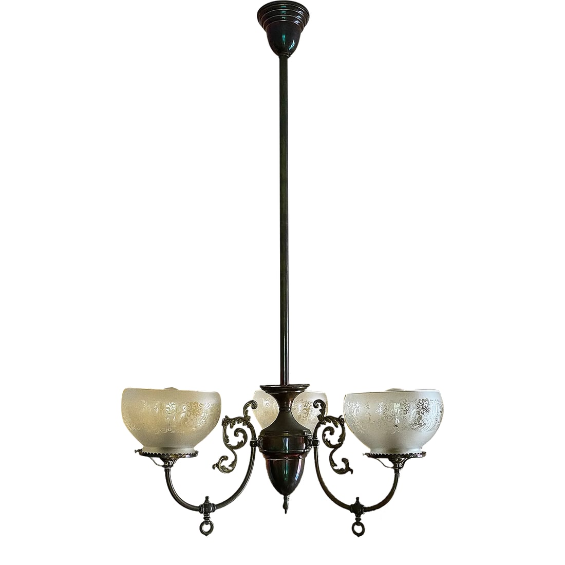 Chandelier Antique Brass Three Arm Victorian (1 of 3)